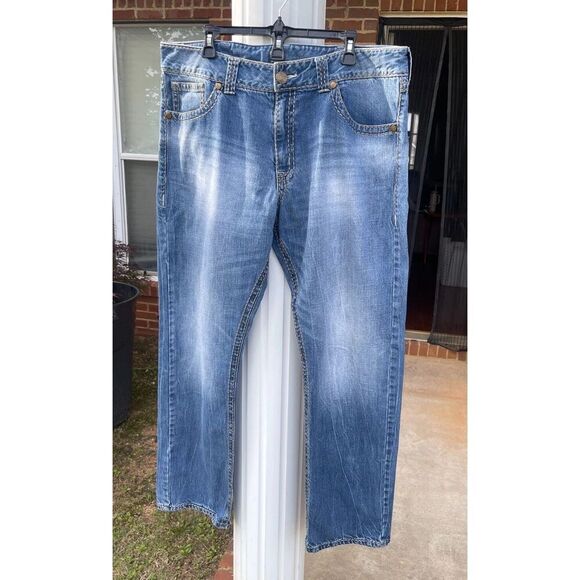 Rock 47 by Wrangler Men's Straight Slim Jeans 40x34 Blue 100% Cotton Mid Rise - Picture 1 of 15